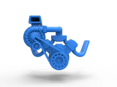 Engine V8 with Centrifugal blower Scale 1 to 25 3D print model