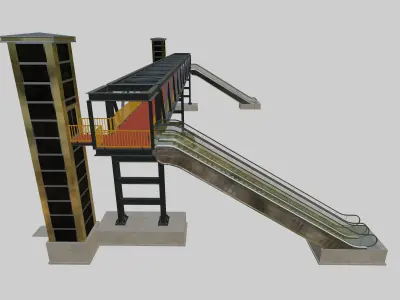 Steel Pedestrian Bridge-Elevator-Escalator-Truss Type-23 3D model
