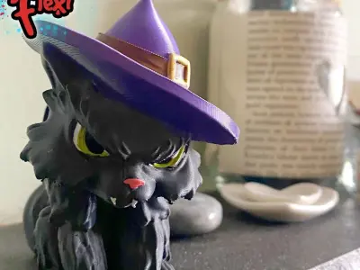 Black Cat Flexi Print In Place plus figure and keychain 3D print model