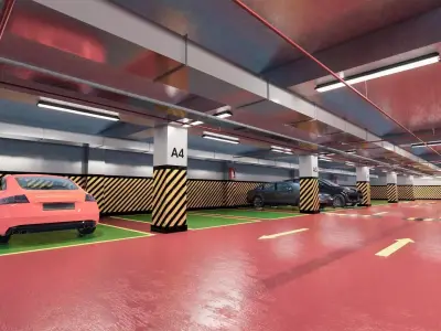 CARPARK parking garage with cars parked in it Low-poly 3D model