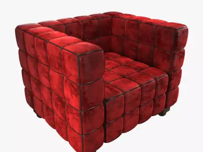 Armchair Red velvet Low-poly 3D model