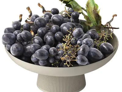 bowl of black grapes fruit 3D model