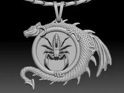 Scorpion dragon pendant jewelry Gold silver necklace 3D print model