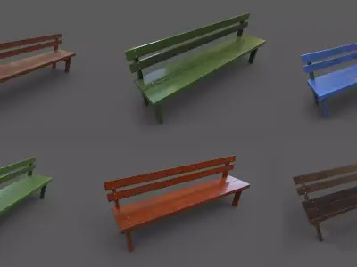 Pack 6 Wood Bench Low-poly 3D model