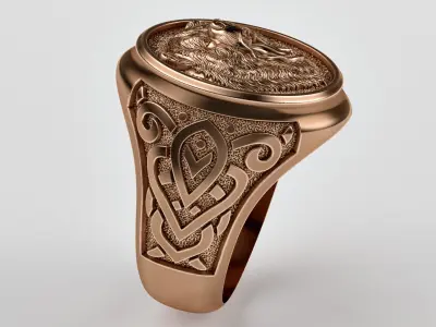 Men ring with a bear and an ornament 3D print model