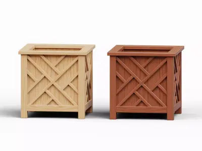 Wooden flower box Low-poly 3D model
