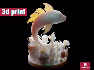 Elegant Koi Fish and Underwater Flora 3D print model