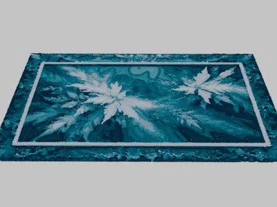 4K Embroidered artwork carpet with white and blue flowers Low-poly 3D model