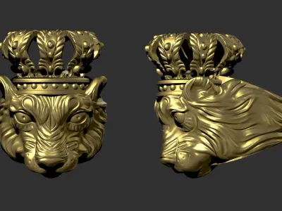 Lion head Ring with Crown 3D model