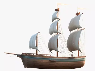Stylized Wooden Sailing Ship Low-poly 3D model
