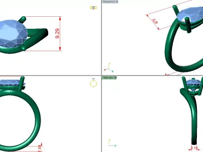 floating ring wave solitaire with pears shape center  3D print model