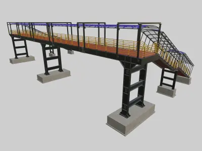Steel Pedestrian Bridge-Three Columns-Pipe Rail-Straight Type-8 3D model