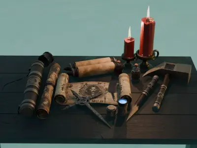 Stylized Vampire Kit Old Papyrus Props Low-poly 3D model