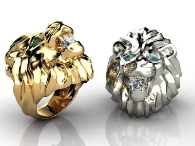 Diamond King Lion Ring 3D print model