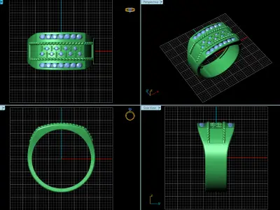 Textured Elegance Mens Wide Gold Band with Diamond Accents 3D print model