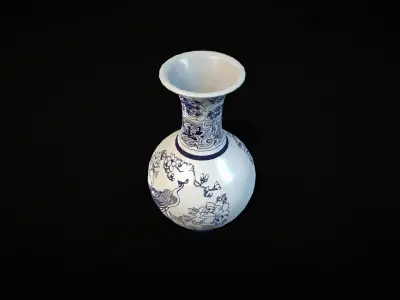 Chinese vase with firebird Low-poly 3D model