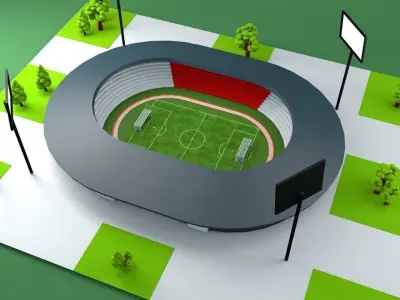 5 pcs Lowpoly Soccer Stadium Low-poly 3D model