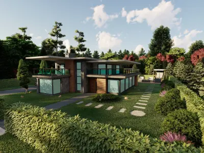 3D Villa With Garden 2 3D model