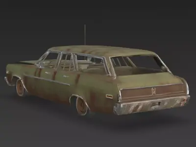 Abandoned Rusty Sedan 3D Model PBR Low-poly 3D model