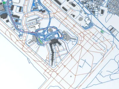 New York JFK Airport Roads Buildings and Public Transport Lines 3D model