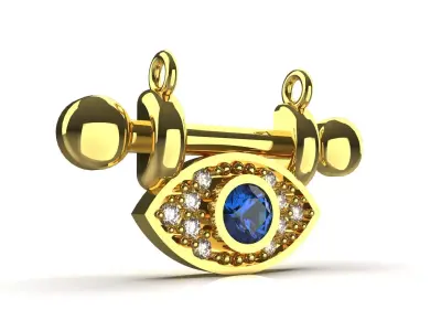 Gold Evil Eye Pendant with Diamonds Blue Sapphires Model jp0125 3D print model