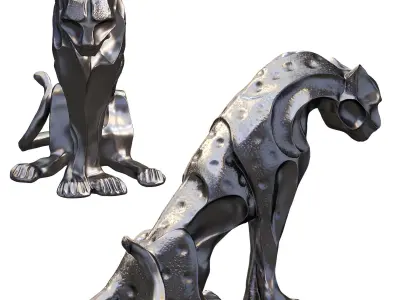Jungle Jaguar Panther Statue Low-poly 3D model