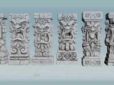 Stylized Tiki Totem Collection - 6 Unique 3D Printable Statues 3D print model