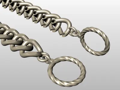 Curb Chain Necklace 3D Model Toggle Clasp Ready for 3DPrinting  3D print model