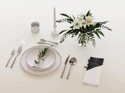 Classic restaurant table setting tableware 3D model