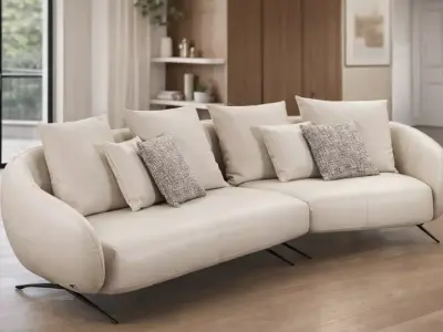 Elegant Cream Sofa Luxury Interior Contemporary Living Room 3D model