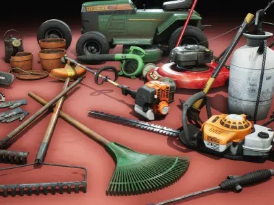 Lawn and Garden Tools Pack Low-poly 3D model