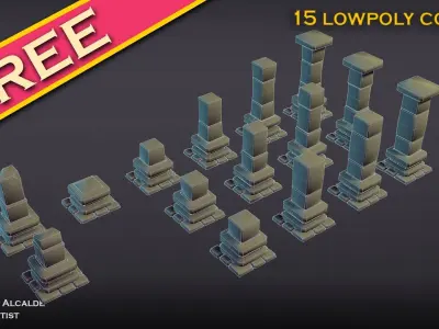 FREE architectural  Column SET for videogames  Free low-poly 3D model