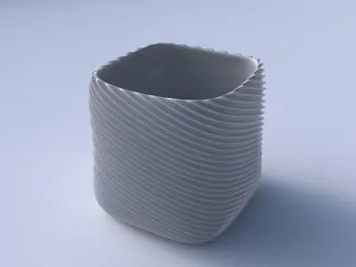 Vase quadratic stumpy with bent extruded lines 2 3D print model