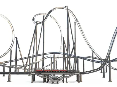 Roller Coaster Track and Train 3D model