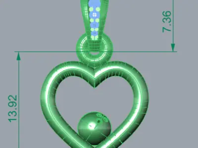  Bowling  Heart  Pendant Charms Necklace Jewelry 3D print model