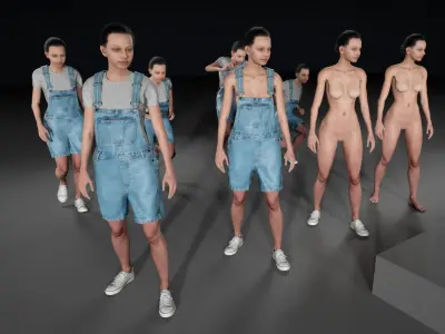 Woman in Overall 3 - Modular - Rigged Low-poly 3D model