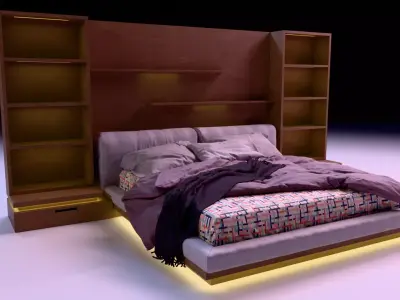 LuxeGlow Modern Bed with Integrated Storage Low-poly 3D model