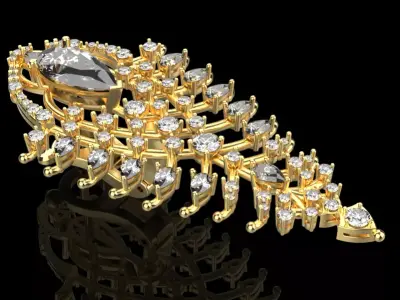 Emerald and diamond stud earrings 3D print model