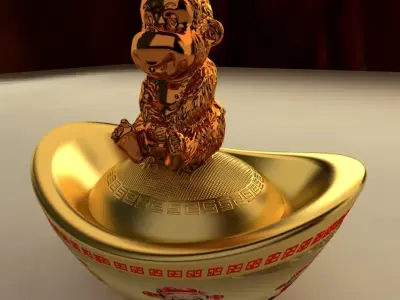 Chinese gold ingot wint monkey 3D model