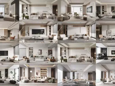 Livingroom and Kitchen interior scene 3D model 3D Model Collection