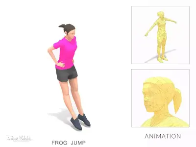 Frog jump Exercise Woman Animation Low-poly 3D model