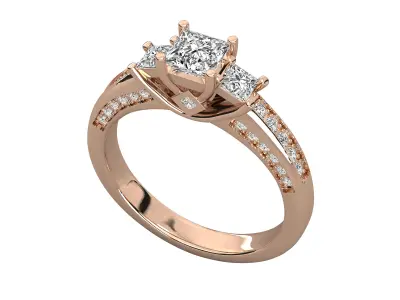 three stone princess cut engagement ring  3D print model