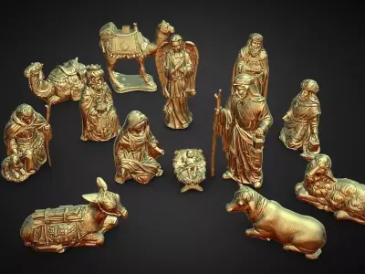 nativity scene 14 complete piece set with manger 3D print model