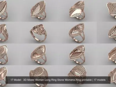 17 Model-  3D Model Women Long Ring Stone Womens STL printable 3D Model Pack