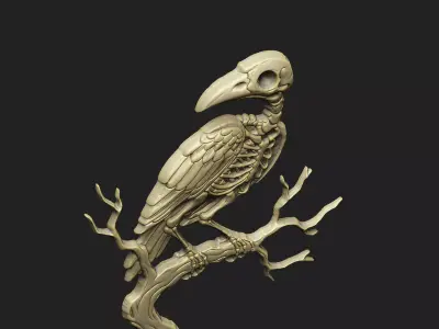 raven crow Corvid cnc cam aspire death macabre skeleton laser 3D print model