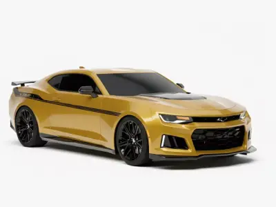 Modern Golden Yellow Muscle Car with Aerodynamic Sport Kit Low-poly 3D model