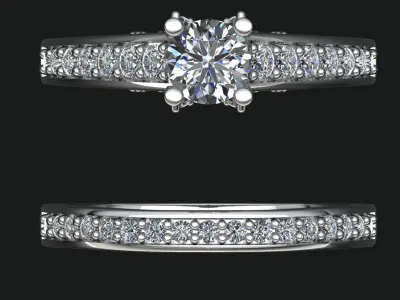 Crossover Claw Solitaire Diamond Ring with Side Band 3D print model