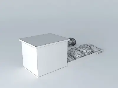 A Pizzeria gas station with cars parked Free 3D model