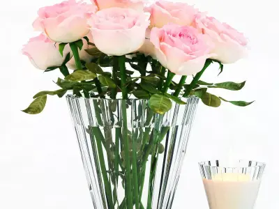 Roses vase with and candle 3D model