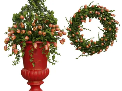 Vase with tulips and a wreath of tulips 05 3D model